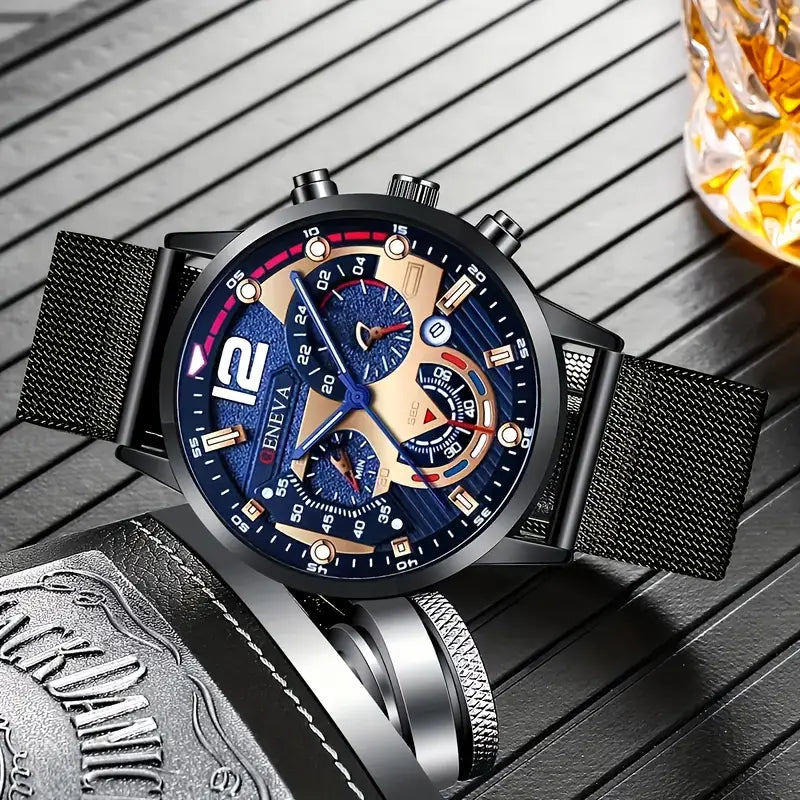 Men's Stylish Quartz Watch with Blue Dial MUVAYA