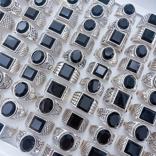 Mixed Retro Punk Black Enamel Square Rings for Men And Women MUVAYA