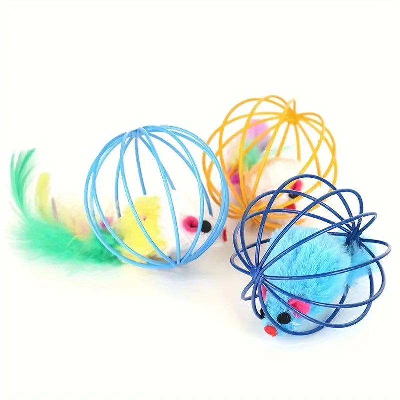 Interactive Cat Toy with Cage Mouse & Simulated Feather Tail MUVAYA