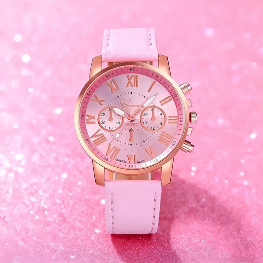 Women’s Round Quartz Watch with 4pcs Jewelry Set MUVAYA