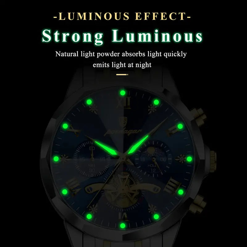 Men'S Luxury Steel Band Watch with Luminous Hands MUVAYA