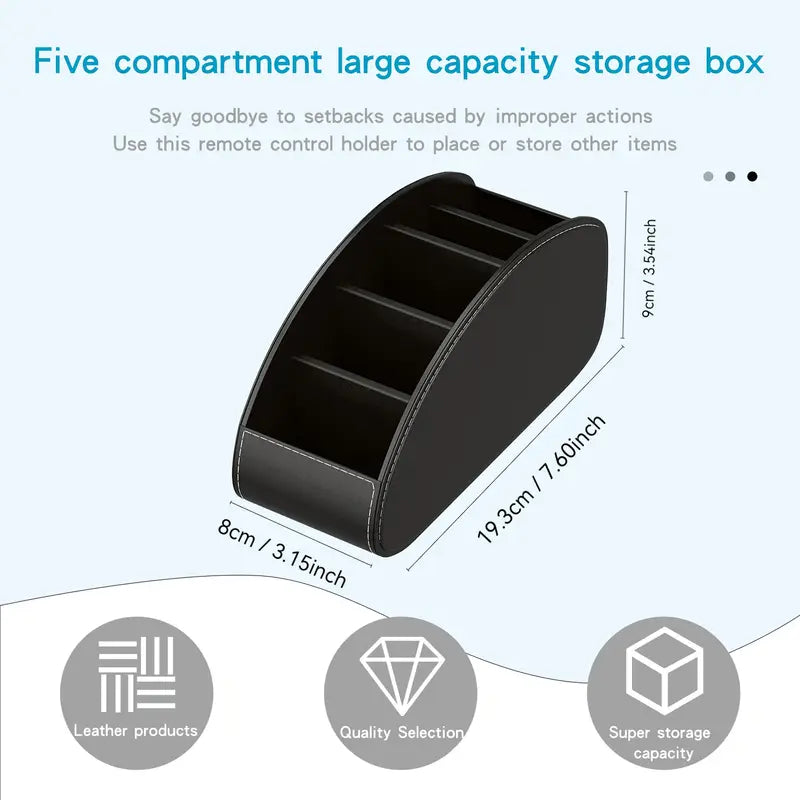 Black Faux Leather Remote Control Holder with 5 Compartments MUVAYA