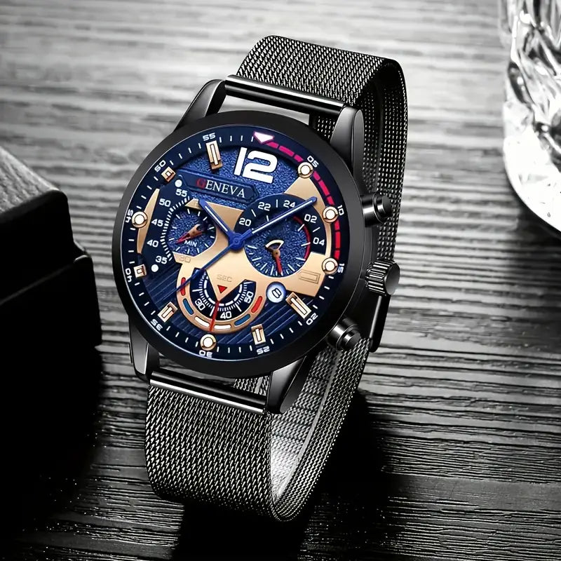 Men's Stylish Quartz Watch with Blue Dial MUVAYA
