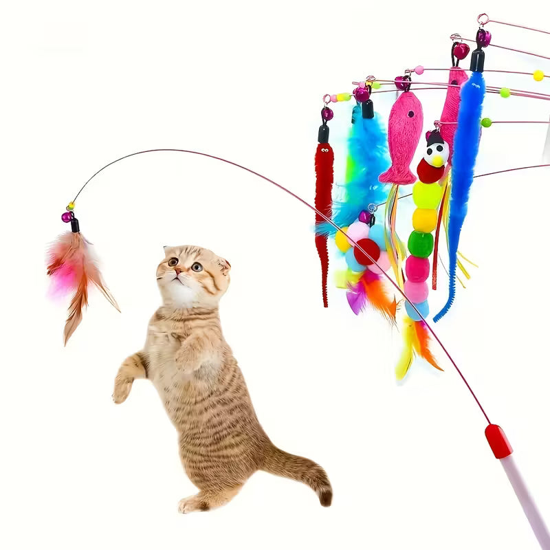 Interactive Cat Teasing Stick with Bells & Feather MUVAYA