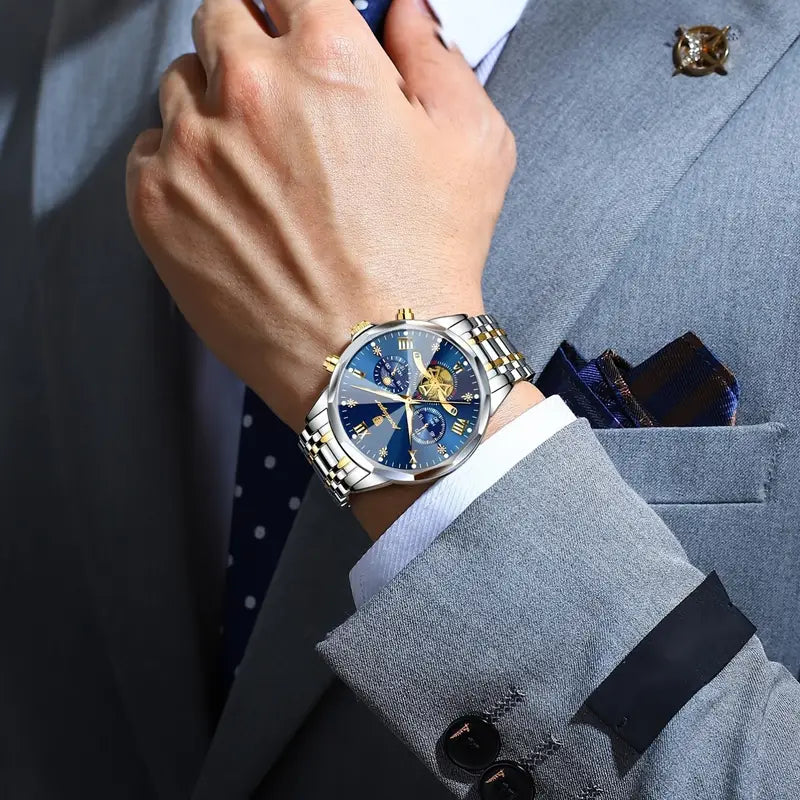 Men'S Luxury Steel Band Watch with Luminous Hands MUVAYA