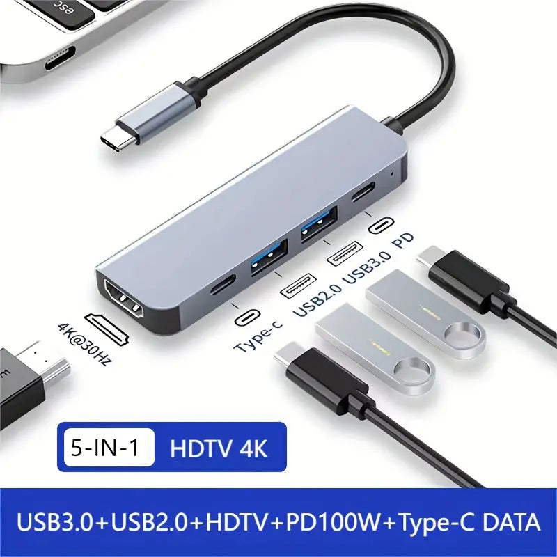 5-in-1 USB-C Hub with 4K HDMI, High-Speed USB,Multiport Adapter MUVAYA