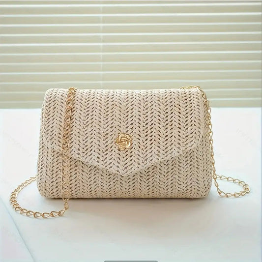 Casual Woven Crossbody Bag - Beige MUVAYA