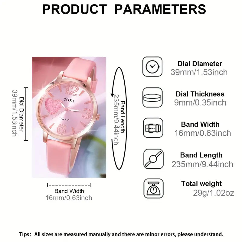 5pcs Women's Watch Starry Pink with Butterfly Heart Jewellery Set MUVAYA