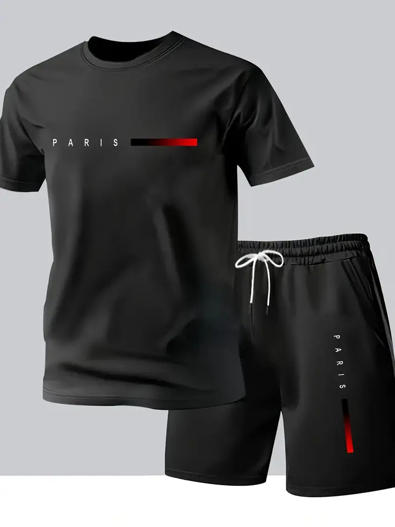 Paris Gradient Letter Print Men's Two-Piece Set MUVAYA