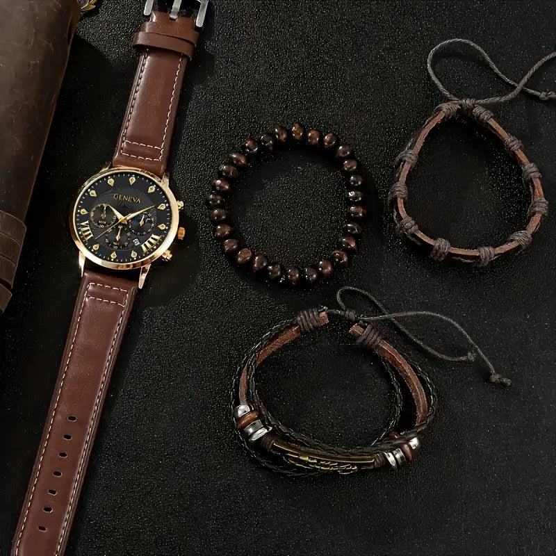 4pcs Fashionable Alloy Case Wristwatch and Scorpion Bracelet Set MUVAYA