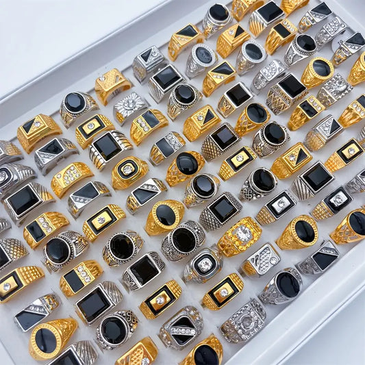 Mixed Retro Punk Black Enamel Square Rings for Men And Women MUVAYA