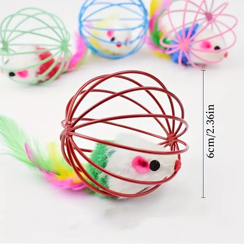 Interactive Cat Toy with Cage Mouse & Simulated Feather Tail MUVAYA