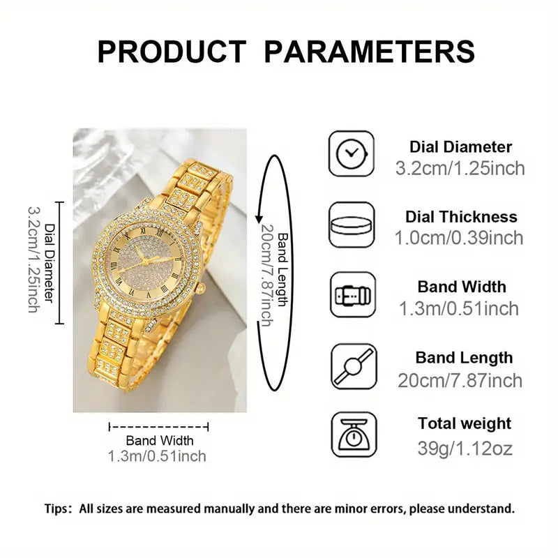 Round Elegant Luminous Quartz Watch with 5Pcs Jewelry Set MUVAYA