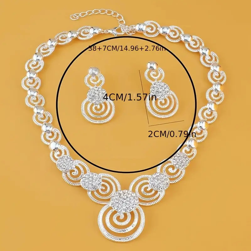 3pcs Rhinestone Golden Plated Necklace & Earrings Set MUVAYA