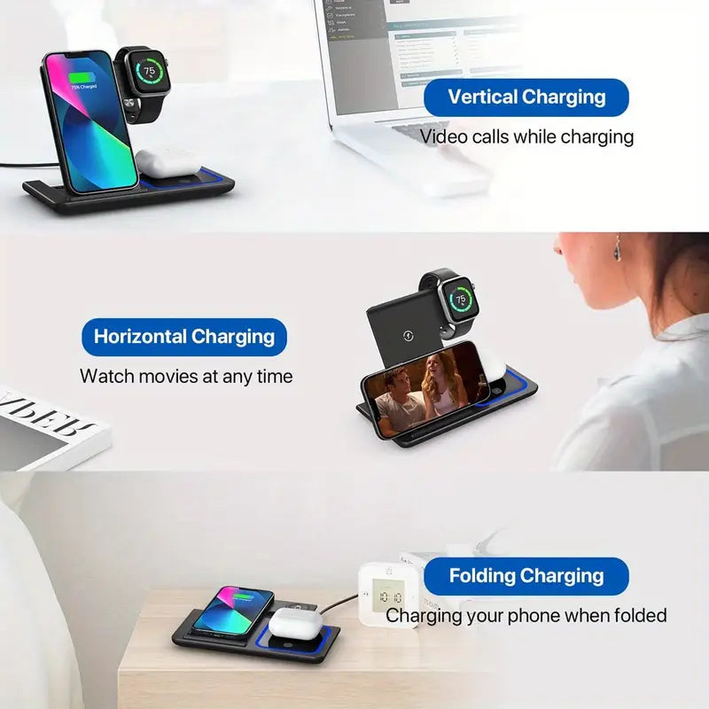3-in-1 Foldable Wireless Charging Station for Multiple Devices MUVAYA