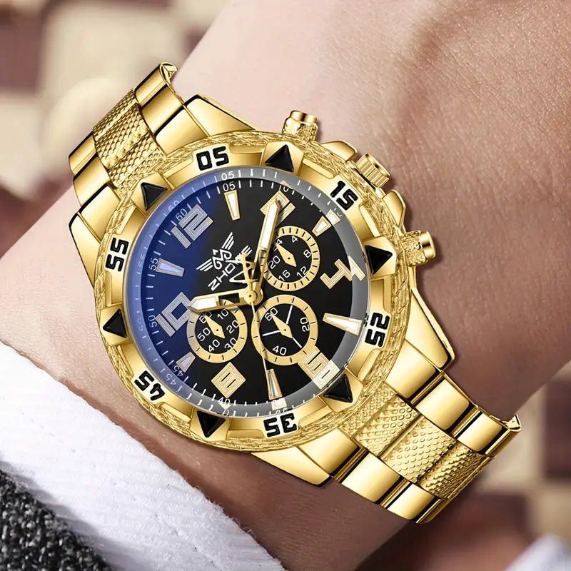 Men's Fashionable Simple Mixed Scale Three Eye Dial Quartz Watch - MUVAYA