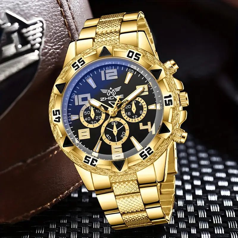 Men's Fashionable Simple Mixed Scale Three Eye Dial Quartz Watch - MUVAYA