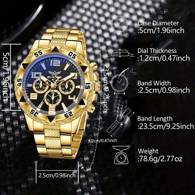 Men's Fashionable Simple Mixed Scale Three Eye Dial Quartz Watch - MUVAYA