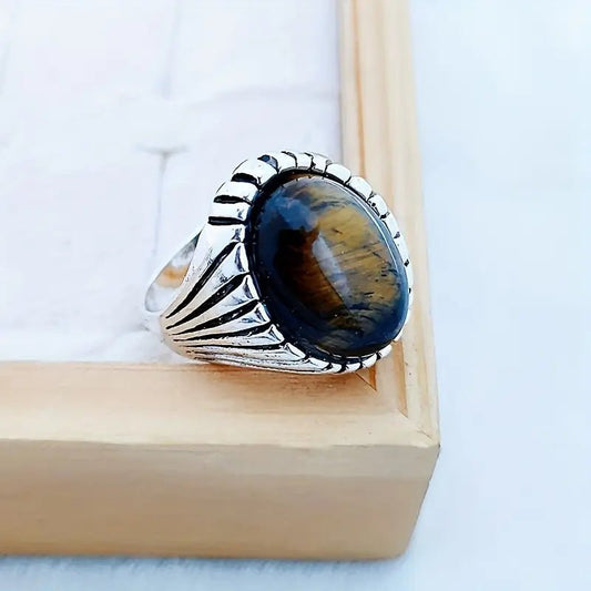 Unisex Gemstone Natural Stone Tiger Eye Ring - MUVAYA