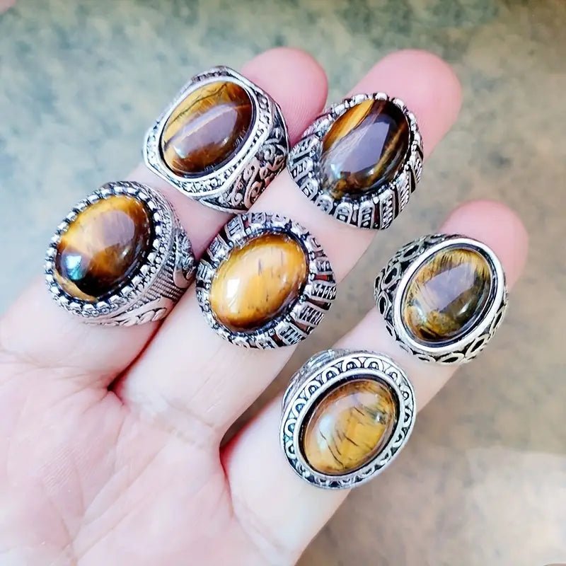 Unisex Gemstone Natural Stone Tiger Eye Ring - MUVAYA