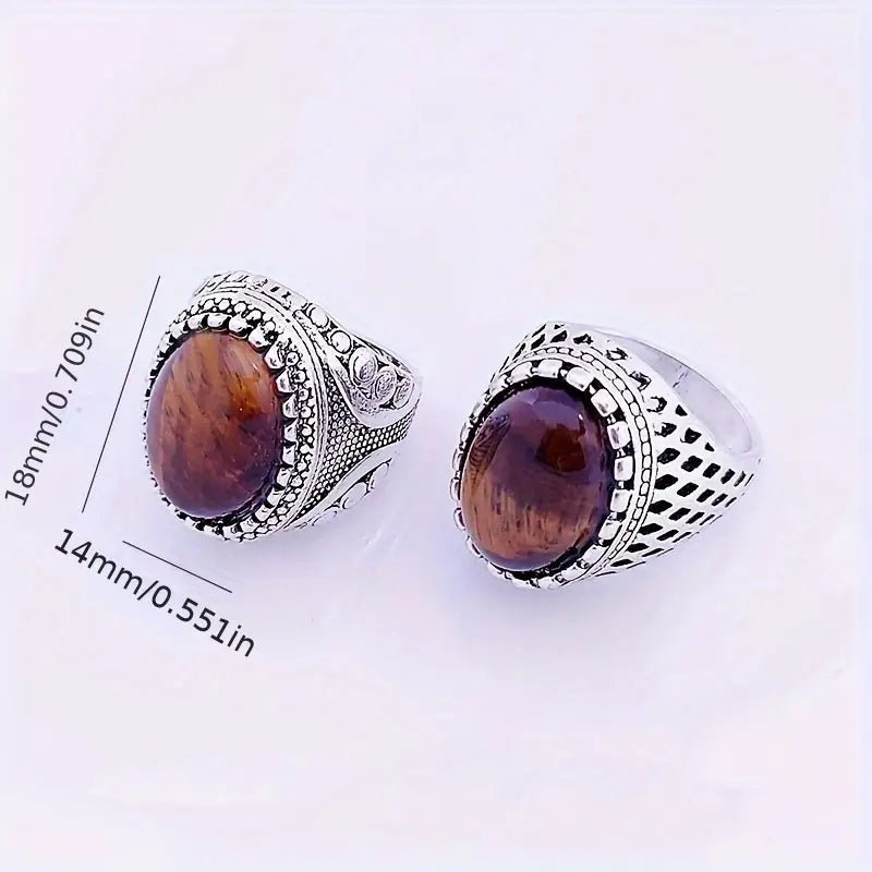 Unisex Gemstone Natural Stone Tiger Eye Ring - MUVAYA
