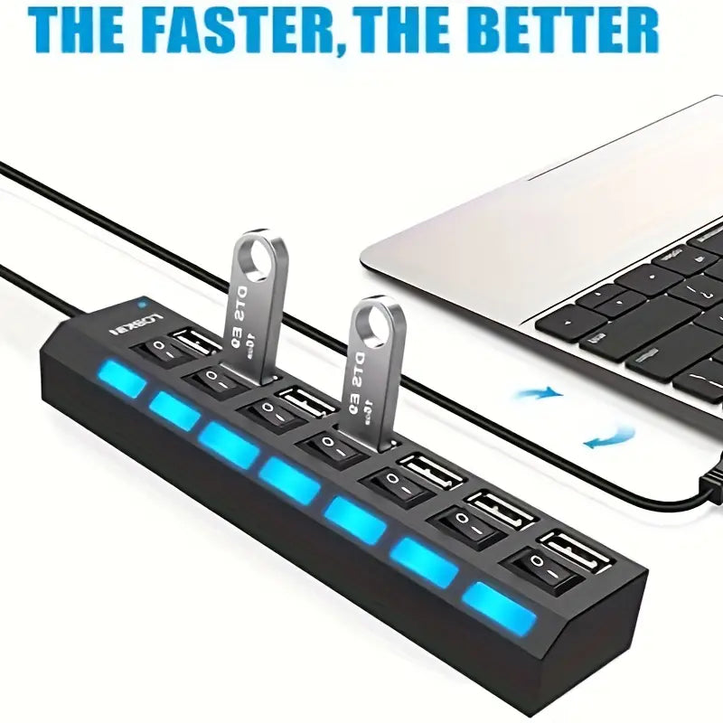Black 7-Port USB Hub with Independent Switches Multi-Interface Expansion Dock MUVAYA