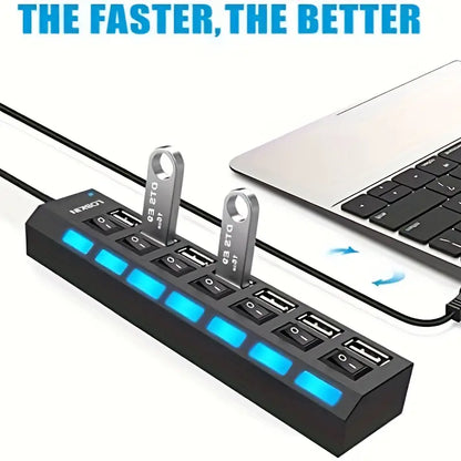 Black 7-Port USB Hub with Independent Switches Multi-Interface Expansion Dock MUVAYA