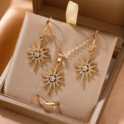 Elegant 4pcs Sun Pendant Jewelry Set with Rhinestones MUVAYA