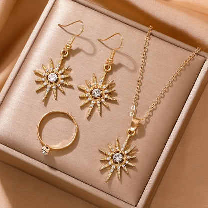 Elegant 4pcs Sun Pendant Jewelry Set with Rhinestones MUVAYA