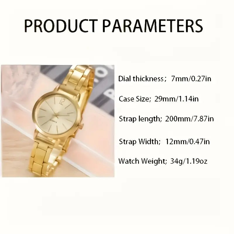 4pcs Golden Quartz Watch and Bracelet Set for Men & Women MUVAYA