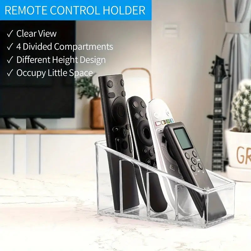 Clear Plastic Remote Control Holder – 4-Compartment Desk Organizer MUVAYA