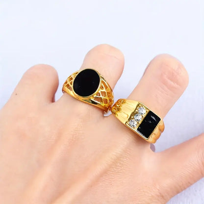 Mixed Retro Punk Black Enamel Square Rings for Men And Women MUVAYA