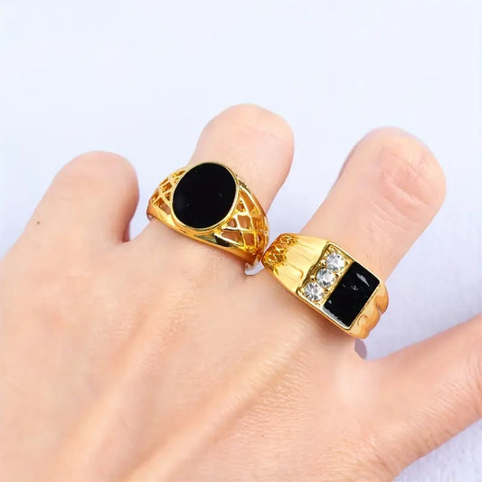 Mixed Retro Punk Black Enamel Square Rings for Men And Women MUVAYA