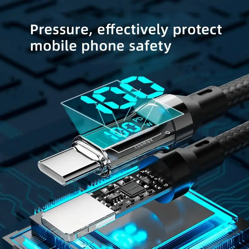 Ultra-Fast Charging Data Transfer Cable C to C with LED Display MUVAYA