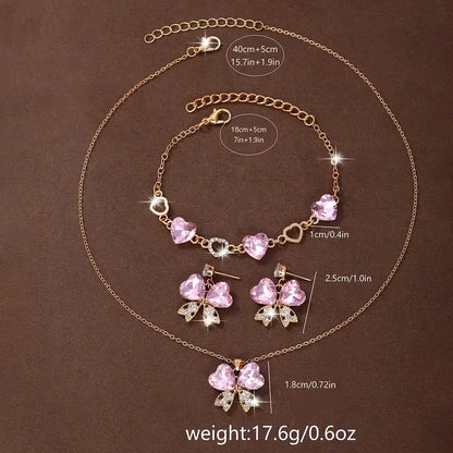 5pcs Women's Watch Starry Pink with Butterfly Heart Jewellery Set MUVAYA