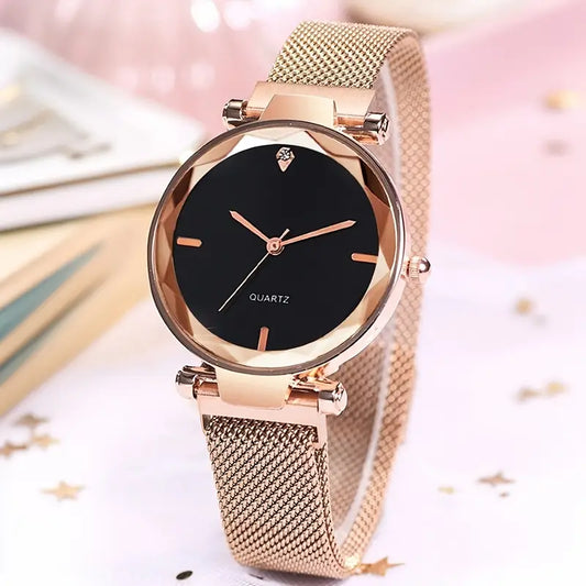 Women's Elegant Quartz Watch with Black Dial MUVAYA