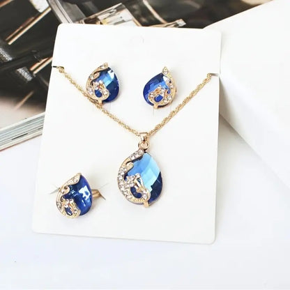 Vintage Luxury Alloy Jewelry Elegant Necklace Earrings and Ring Combo MUVAYA