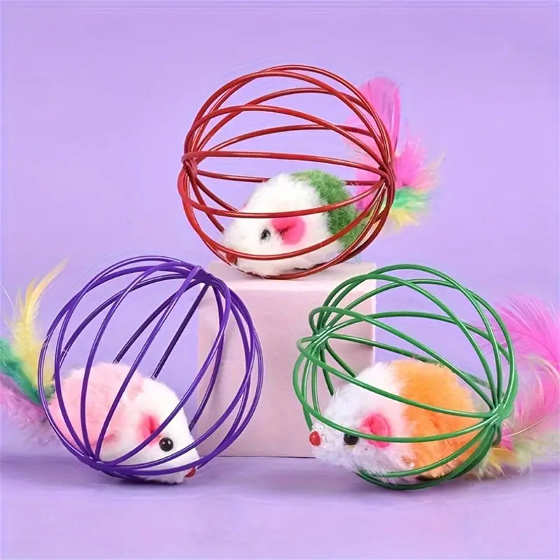 Interactive Cat Toy with Cage Mouse & Simulated Feather Tail MUVAYA