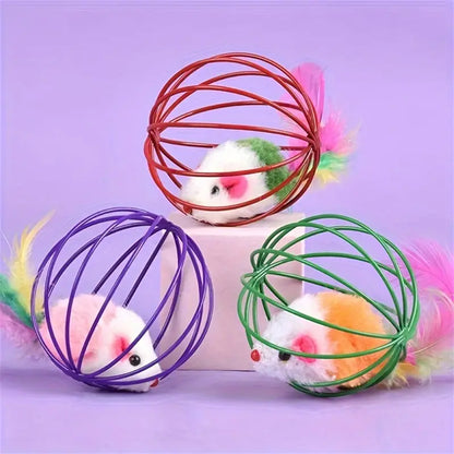 Interactive Cat Toy with Cage Mouse & Simulated Feather Tail MUVAYA