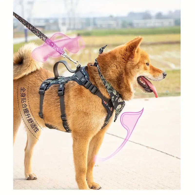 Adjustable Dog Harness Leash Bandana and Pet Collar Set MUVAYA