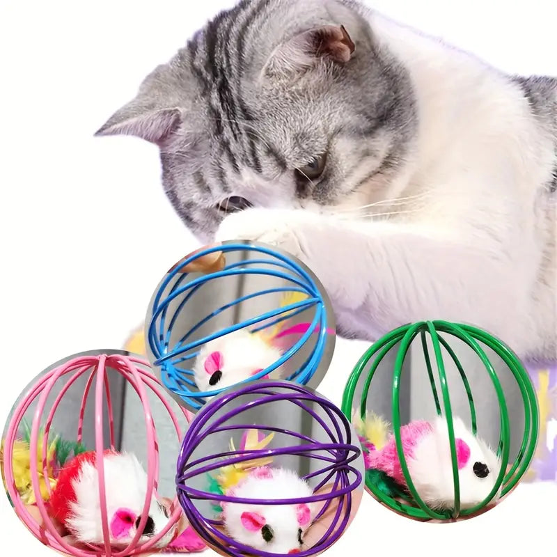 Interactive Cat Toy with Cage Mouse & Simulated Feather Tail MUVAYA