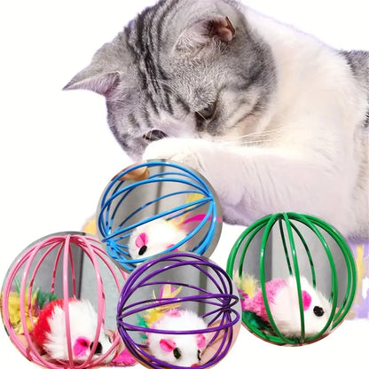 Interactive Cat Toy with Cage Mouse & Simulated Feather Tail MUVAYA