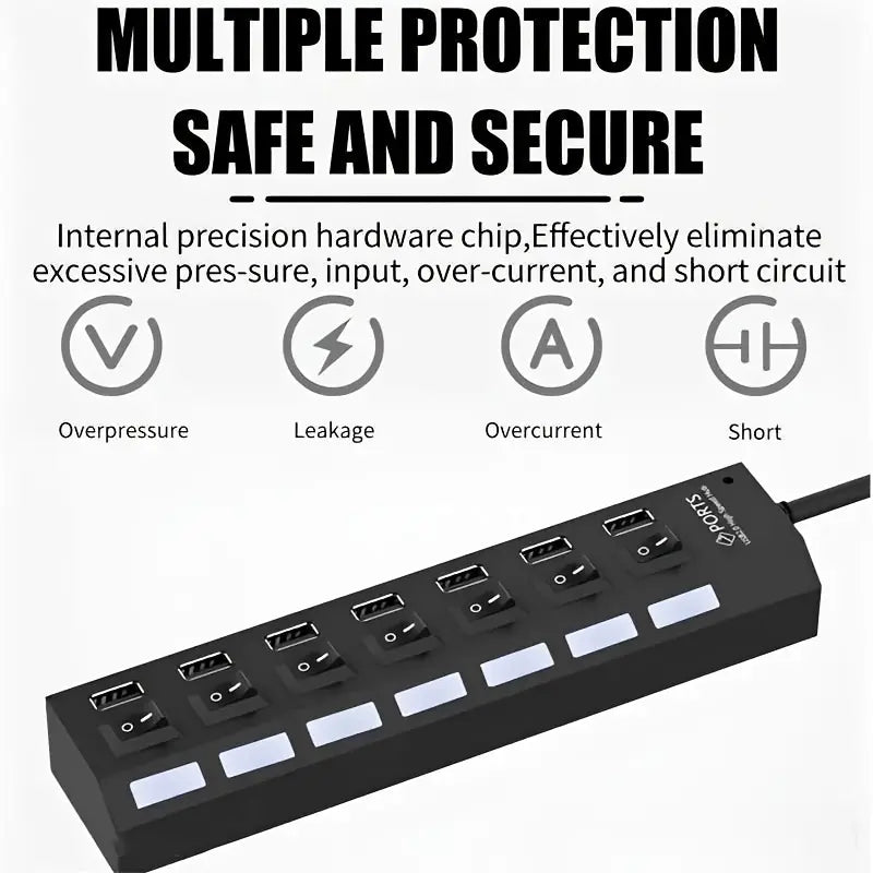 7 Port USB 2.0 Hub High Speed Multiport USB Hub MUVAYA