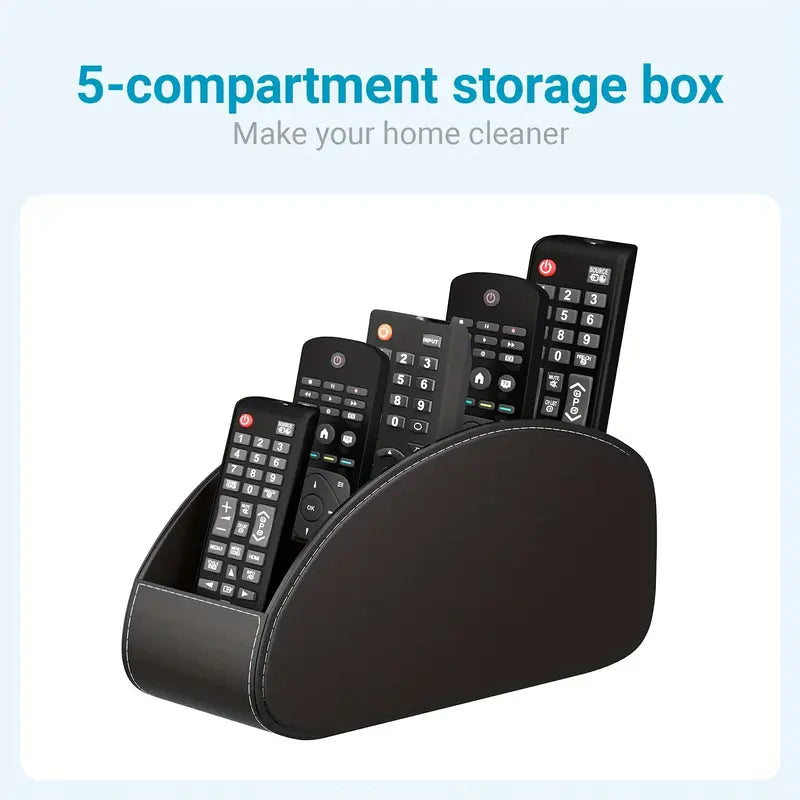 Black Faux Leather Remote Control Holder with 5 Compartments MUVAYA