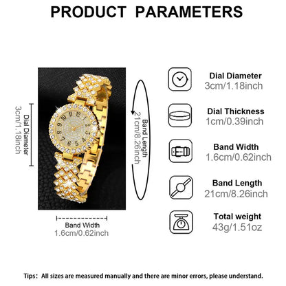 3Pcs Women’s Round Elegant Luxury Quartz Watch Jewelry Set MUVAYA