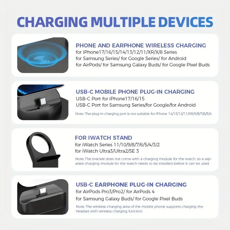 15W Fast Wireless Charging Station, Multi-Device Charger Stand MUVAYA
