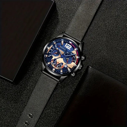 Men's Stylish Quartz Watch with Blue Dial MUVAYA