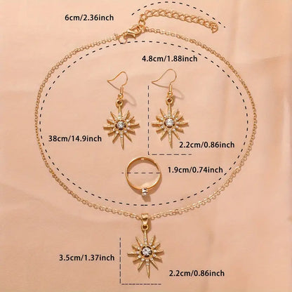 Elegant 4pcs Sun Pendant Jewelry Set with Rhinestones MUVAYA