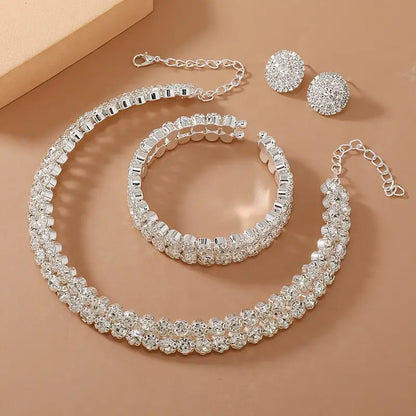 4pcs Rhinestone Hoop Bracelet & Earrings Jewelry Set MUVAYA