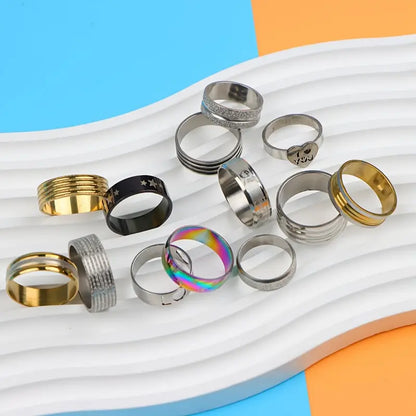 Fashionable Elegant Printed Striped Stainless Steel Men's Women's Rings MUVAYA